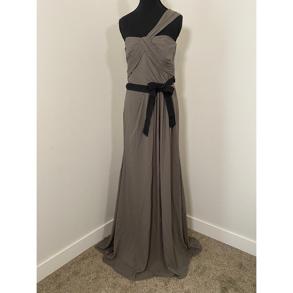 White by Vera Wang Taupe One-Shoulder Maxi Dress with Black Sash